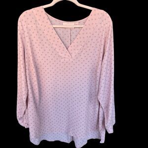 Evri Blouse Womens Plus Size 0X XL Vneck Pink Patterned Office Casual V-neck NEW
